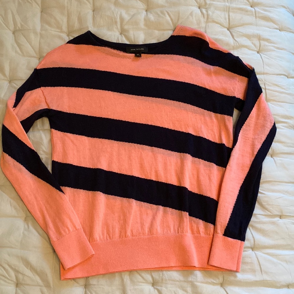Ann Taylor Pink And Navy Stripes Dolman Sweater Top Sz XS